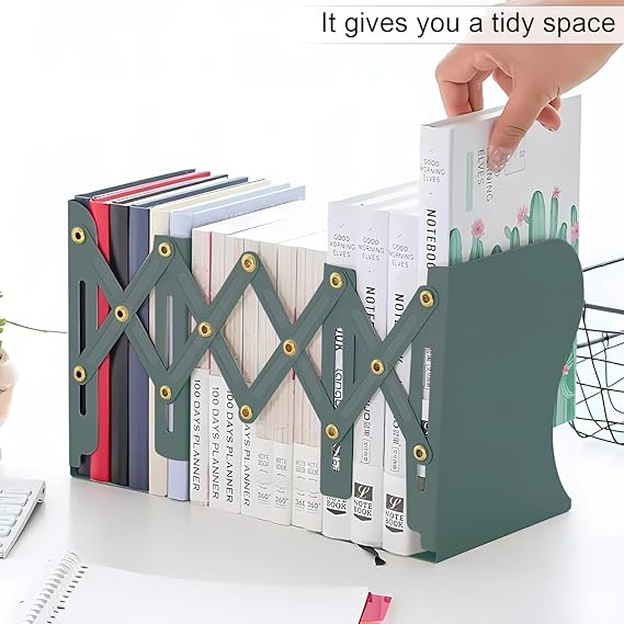 Book Ends,DARUITE Metal Bookends,Adjustable Non-Skid Heavy Duty Book Stopper, Bookends Holder for Shelves,Decorative Book Dividers for Library Home Classroom School Office(Green)