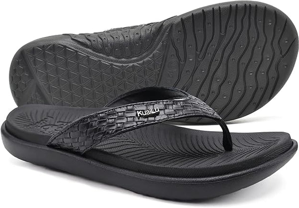 KuaiLu Womens Flip Flops Ladies Yoga Mat Comfortable Walking Thong Sandals with Plantar Fasciitis Arch Support Slip On Indoor Outdoor for Summer