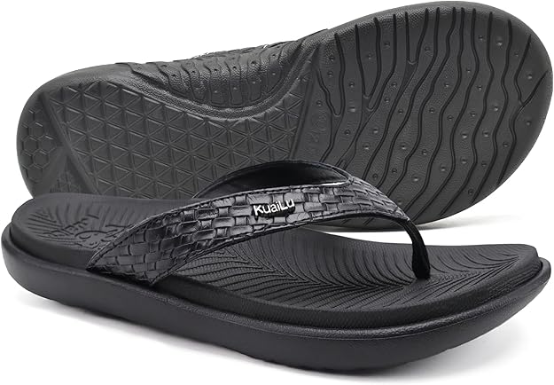 KuaiLu Womens Flip Flops Ladies Yoga Mat Comfortable Walking Thong Sandals with Plantar Fasciitis Arch Support Slip On Indoor Outdoor for Summer