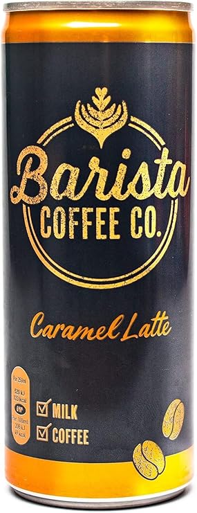 Barista Coffee Co. Medium Roast Caramel Latte Iced Coffee Drink Tin Can 250 ml (Pack of 12)