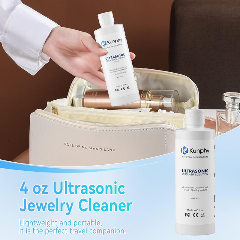 Kunphy Ultrasonic Jewellery Cleaner, Professional Ultrasonic Cleaner Fluid for Use in All Ultrasonic Cleaner Machines, Cleaning Agent Suitable for Cleaning Jewellery, Glasses etc, 120ML