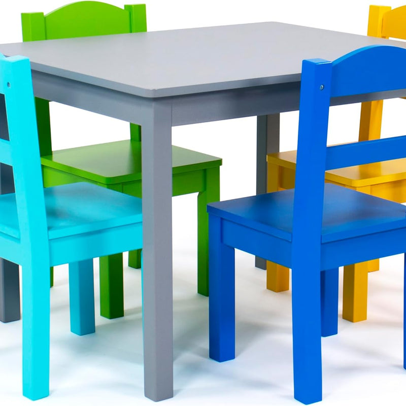 Humble Crew Elements Wooden Square Table and 2 Chairs Set for Toddlers Easy to Clean Furniture, Ideal for Learning, Playing, Eating and Crafting - Grey/Blue/Green/Yellow