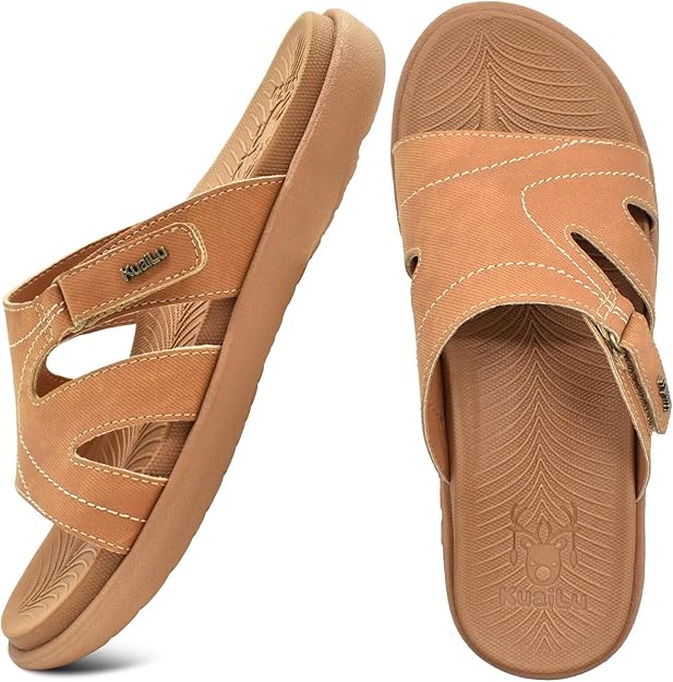 KuaiLu Womens Fashion Orthotic Slides Ladies Lightweight Athletic Yoga Mat Sandals Slip on Thick Cushion Slippers Sandals with Comfortable Plantar Fasciitis Arch Support