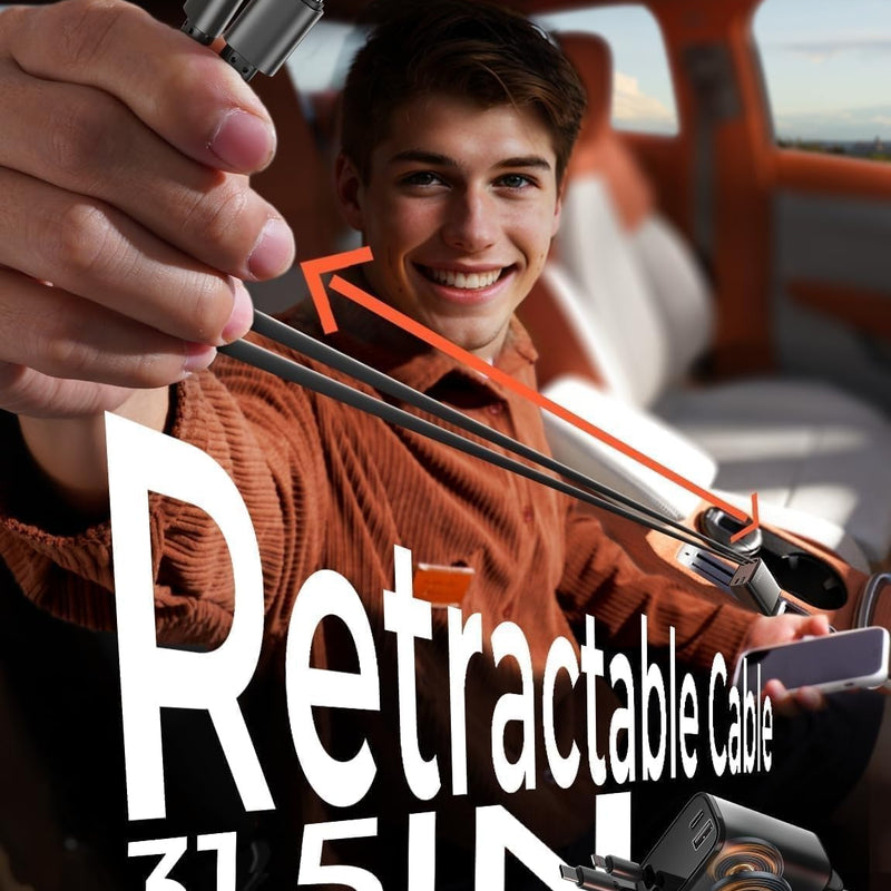 LISEN Retractable Car Charger Adapter 69W Cigarette Lighter USB Charger Travel Camping Essentials Campervan Back to School Supplies Mercedes, Fiat 500, Ford Fiesta Car Accessories Gifts for Men Women