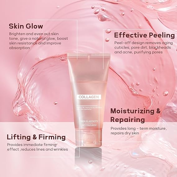 Collagen Night Wrapping Mask, Collagen Face Mask, Overnight Peel Off Facial Mask, Korean Skin Care, Boosts Elasticity & Hydration, Reduces Sagging & Dullness For Glowing Skin with Brush 75ml
