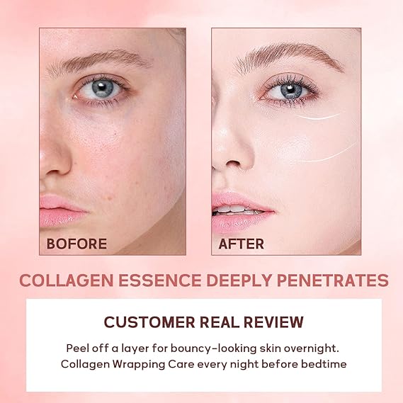 Collagen Night Wrapping Mask, Collagen Face Mask, Overnight Peel Off Facial Mask, Korean Skin Care, Boosts Elasticity & Hydration, Reduces Sagging & Dullness For Glowing Skin with Brush 75ml