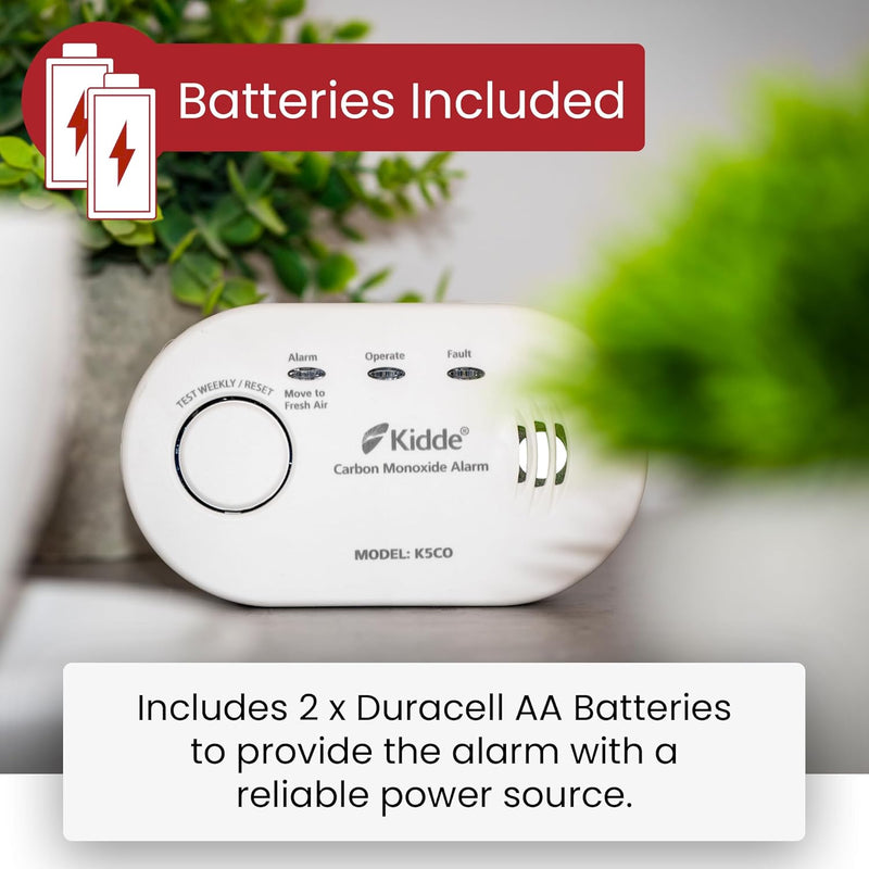 Kidde 5CO Carbon Monoxide Alarm and Detector with AA Batteries - 10 Year Sensor Life CO Alarm for Home