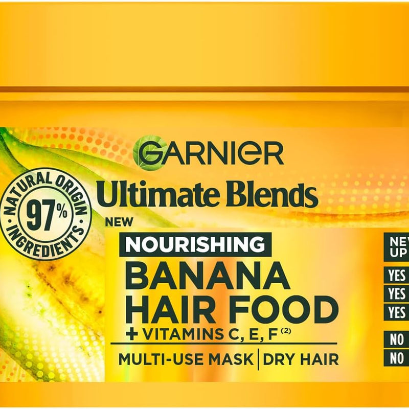 Garnier Hair Food Multi-use Hair Treatment Mask, Nourishes and Conditions, Ideal for Dry Hair, No Silicones, Vegan Formula, Banana, Ultimate Blends, 400ml