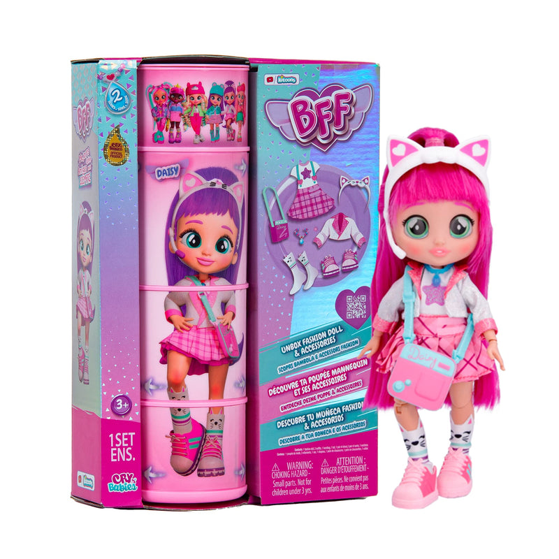BFF By Cry Babies Kristal | Collectible Fashion Doll with Long Hair, fabric Clothes and 9 Accessories - Gift Toy for Girls and Boys +5 Years