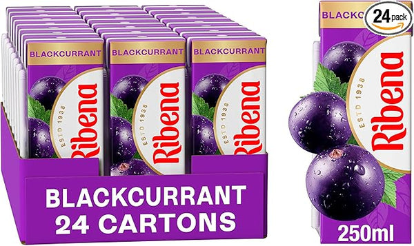 Ribena Blackcurrant Juice Drink Cartons - Multipack 24x250ml | Real Fruit | Rich In Vitamin C | No Artificial Colours or flavours | Perfect For On The Go
