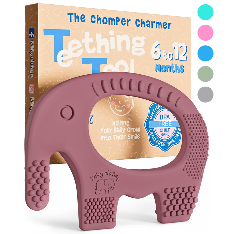 BABY ELEFUN Teething Toys for Baby - Cute, Effective & Easy to Hold BPA Free Silicone Teethers with Gift Package - Elephant Teether Toy Best for Babies 3 6 12 Months, Boy, Girl, Infant - Shower Gifts