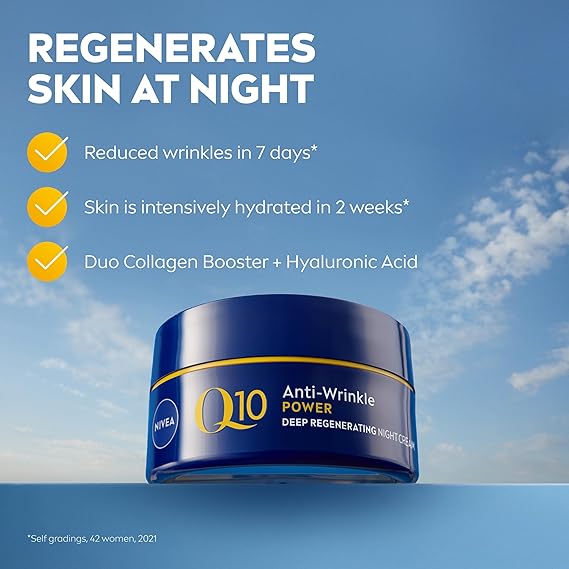 NIVEA Q10 Anti-Wrinkle Power Firming Night Cream (50ml), Hydrating Night Moisturiser to Reduce Lines and Wrinkles, Night Cream for Firmer Skin in 7 Days