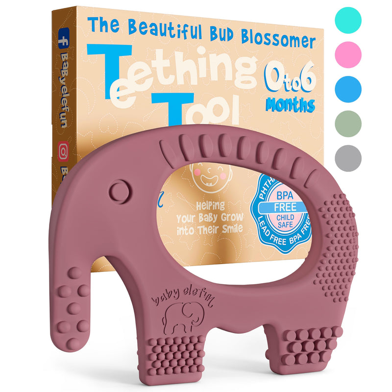 BABY ELEFUN Teething Toys for Baby - Cute, Effective & Easy to Hold BPA Free Silicone Teethers with Gift Package - Elephant Teether Toy Best for Babies 3 6 12 Months, Boy, Girl, Infant - Shower Gifts