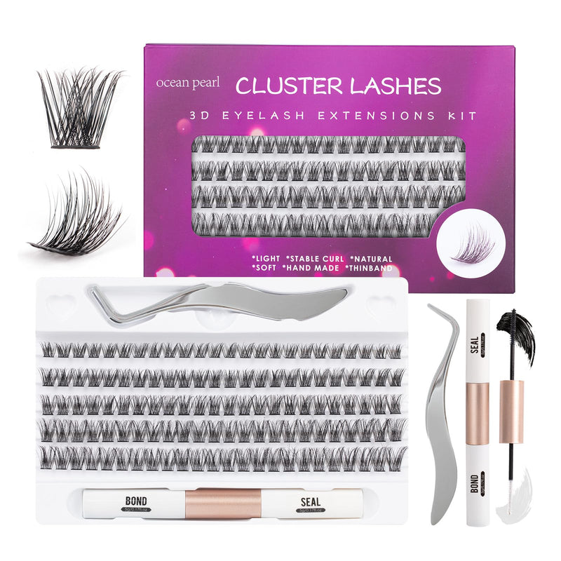 Ocean Pearl Cluster Lashes 144PCS Eyelashes 10-16mm Lash Clusters Fluffy Eyelash Extension Cluster Lashes Kit Individual Eyelash Lash Extensions Kit with Super Bond+Seal+Remover+Tweezer-DM01