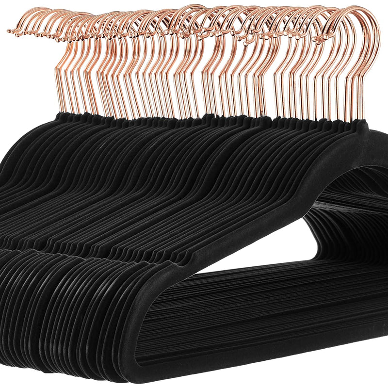 Amazon Basics Slim Velvet Non-Slip Suit Hangers - Pack of 50, Black