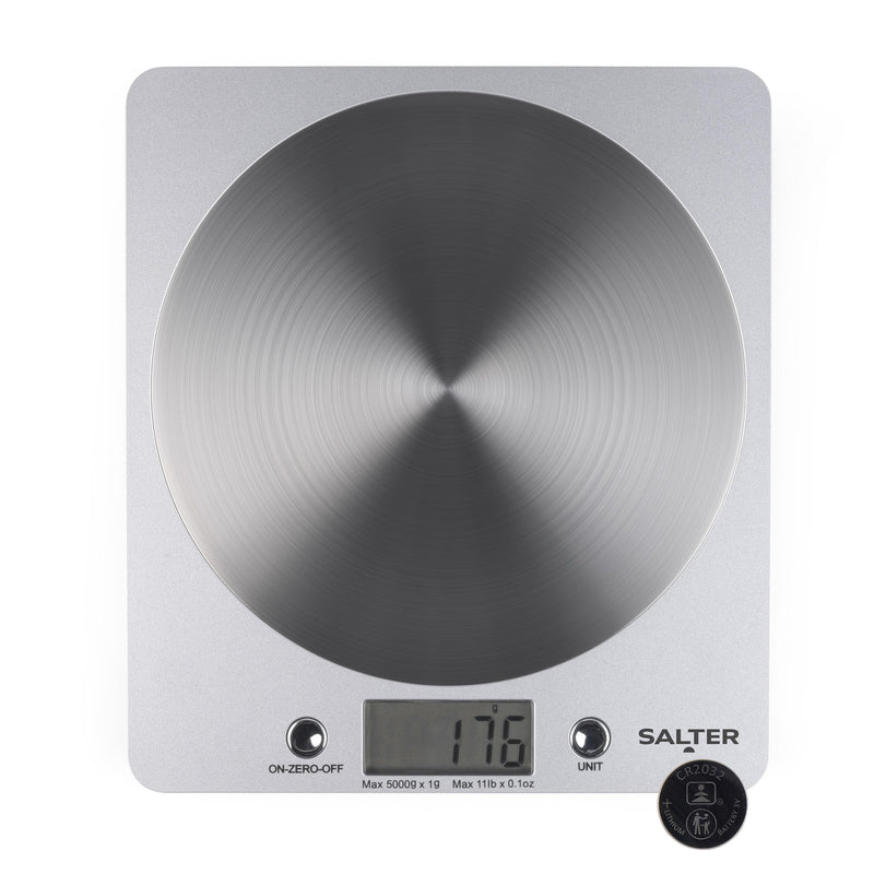Salter Digital Kitchen Weighing Scales – Stylish Slim Design Electronic Cooking Scale for Home + Kitchen, Weigh Food 5000g + Liquids in ml and fl. Oz. – Black