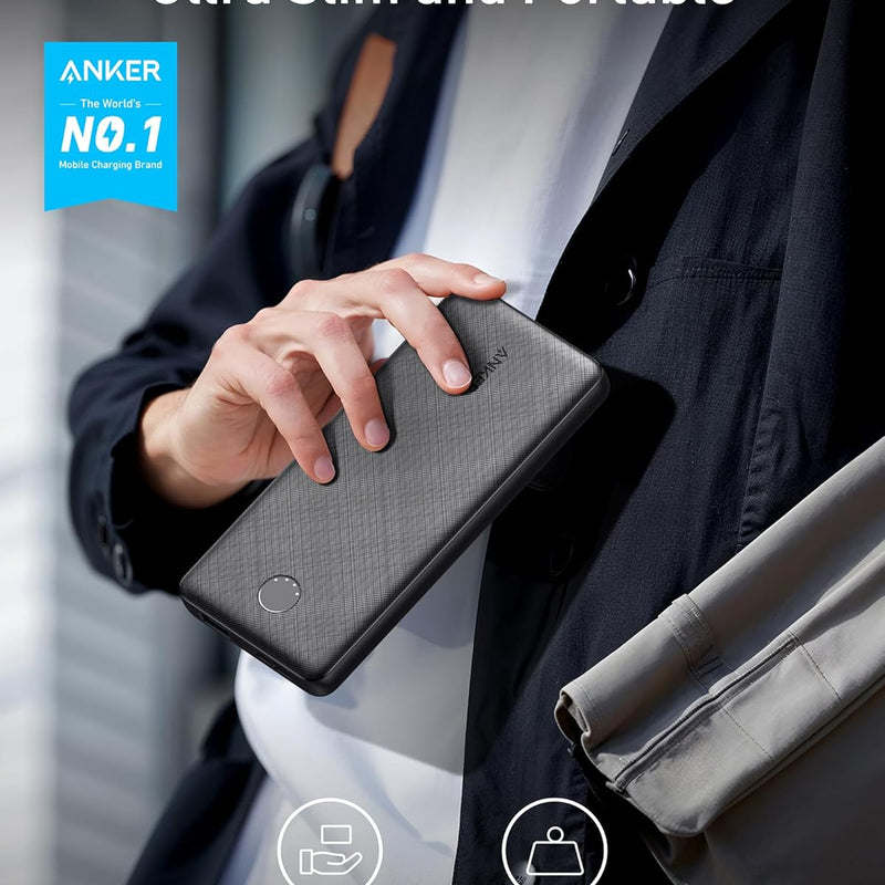 Anker Power Bank, Compact Portable Charger (PowerCore 10K) 10,000mAh Battery Pack with PowerlQ Charging Technology and USB-C for iPhone, iPad, Samsung Galaxy, Pixel, and More