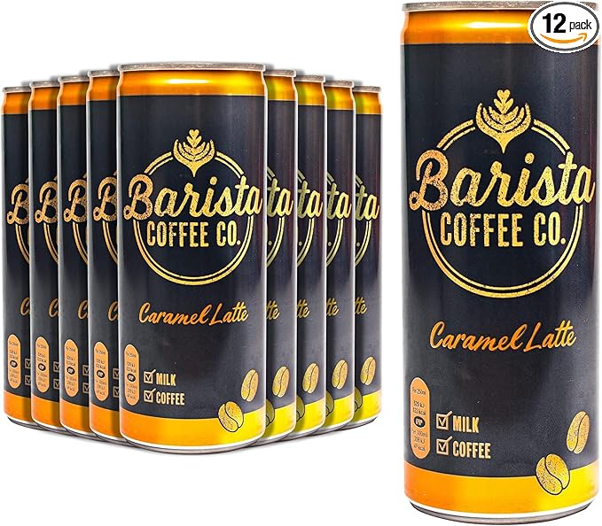 Barista Coffee Co. Medium Roast Caramel Latte Iced Coffee Drink Tin Can 250 ml (Pack of 12)