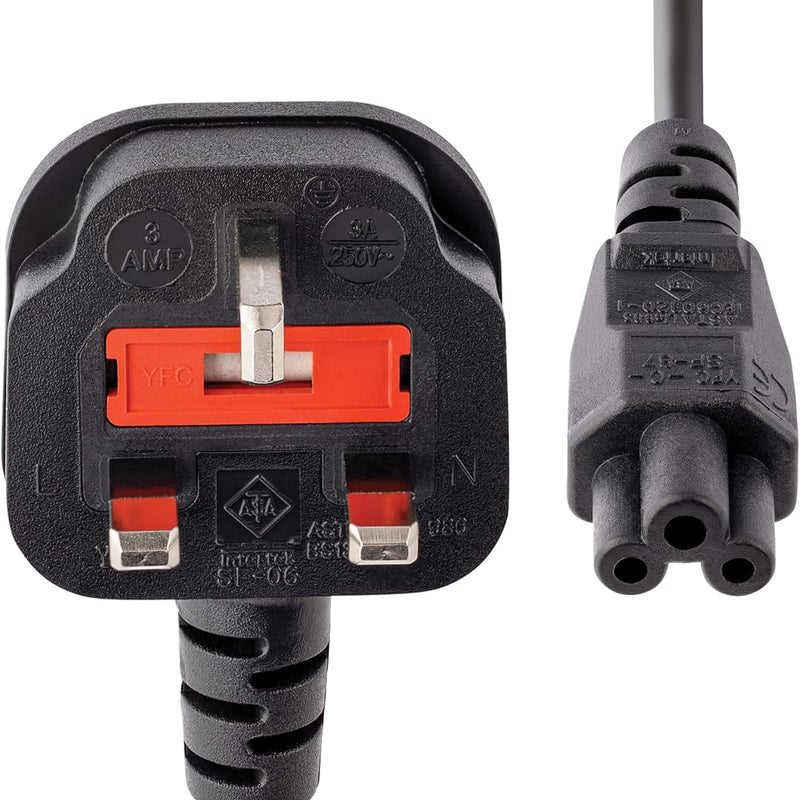 StarTech.com PXTNB3SUK1M 1m Laptop Power Cord - 3 Slot for UK - BS-1363 to C5 Clover Leaf Power Cable Lead, Black