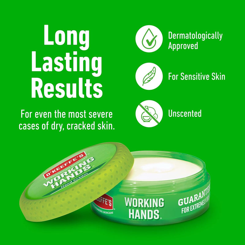 O’Keeffe’s Working Hands, 96g Jar - Hand Cream for Extremely Dry, Cracked Hands | Instantly Boosts Moisture Levels, Creates a Protective Layer & Prevents Moisture Loss