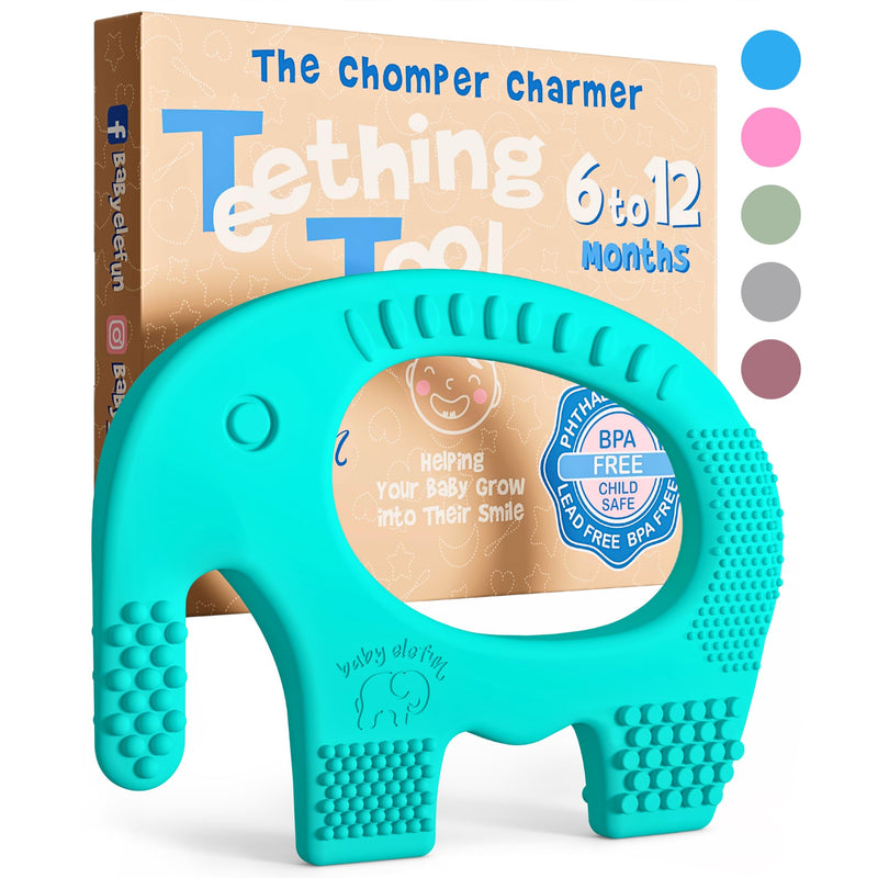BABY ELEFUN Teething Toys for Baby - Cute, Effective & Easy to Hold BPA Free Silicone Teethers with Gift Package - Elephant Teether Toy Best for Babies 3 6 12 Months, Boy, Girl, Infant - Shower Gifts