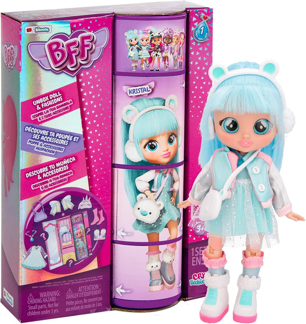 BFF By Cry Babies Kristal | Collectible Fashion Doll with Long Hair, fabric Clothes and 9 Accessories - Gift Toy for Girls and Boys +5 Years