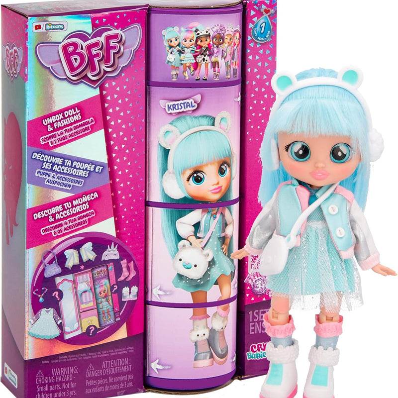 BFF By Cry Babies Kristal | Collectible Fashion Doll with Long Hair, fabric Clothes and 9 Accessories - Gift Toy for Girls and Boys +5 Years