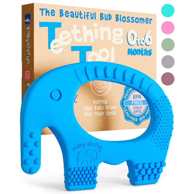 BABY ELEFUN Teething Toys for Baby - Cute, Effective & Easy to Hold BPA Free Silicone Teethers with Gift Package - Elephant Teether Toy Best for Babies 3 6 12 Months, Boy, Girl, Infant - Shower Gifts