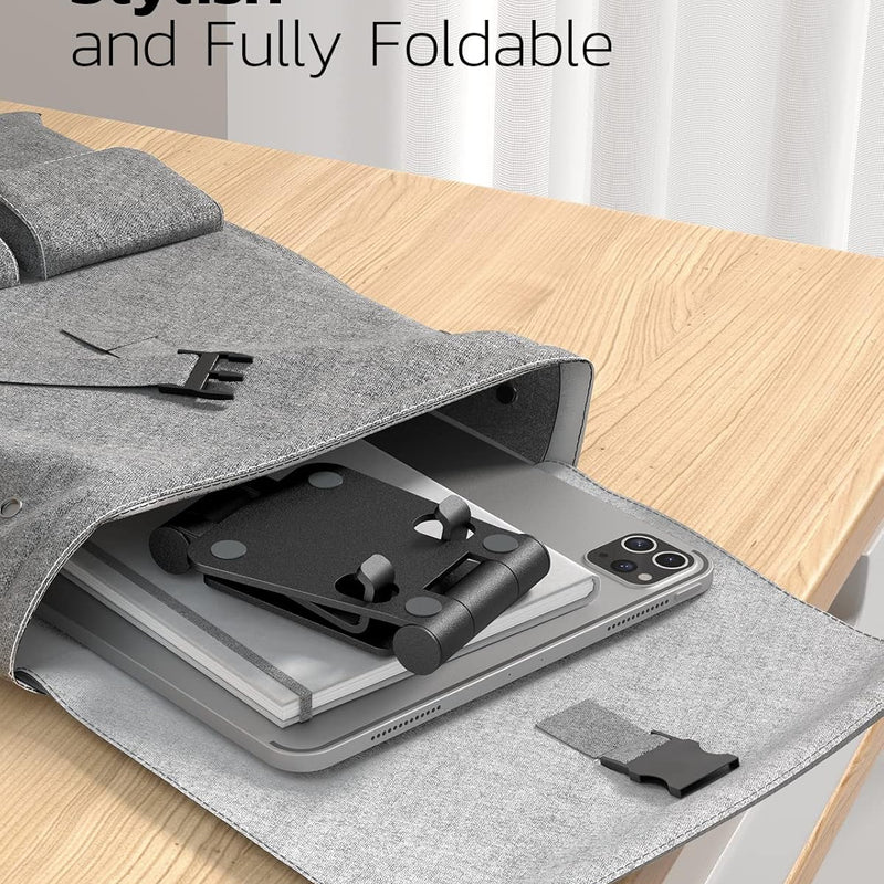 NULAXY Aluminum Phone Stand, Fully Foldable Angle Height Adjustable Mobile Holder Cradle Dock for Desk, Compatible with iPhone 16 15 14 13 12 11 Pro Max XR Xs X, HUAWEI, Galaxy, Nintendo Switch, Black