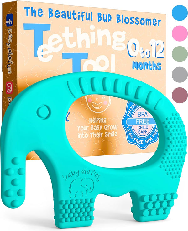 BABY ELEFUN Teething Toys for Baby - Cute, Effective & Easy to Hold BPA Free Silicone Teethers with Gift Package - Elephant Teether Toy Best for Babies 3 6 12 Months, Boy, Girl, Infant - Shower Gifts