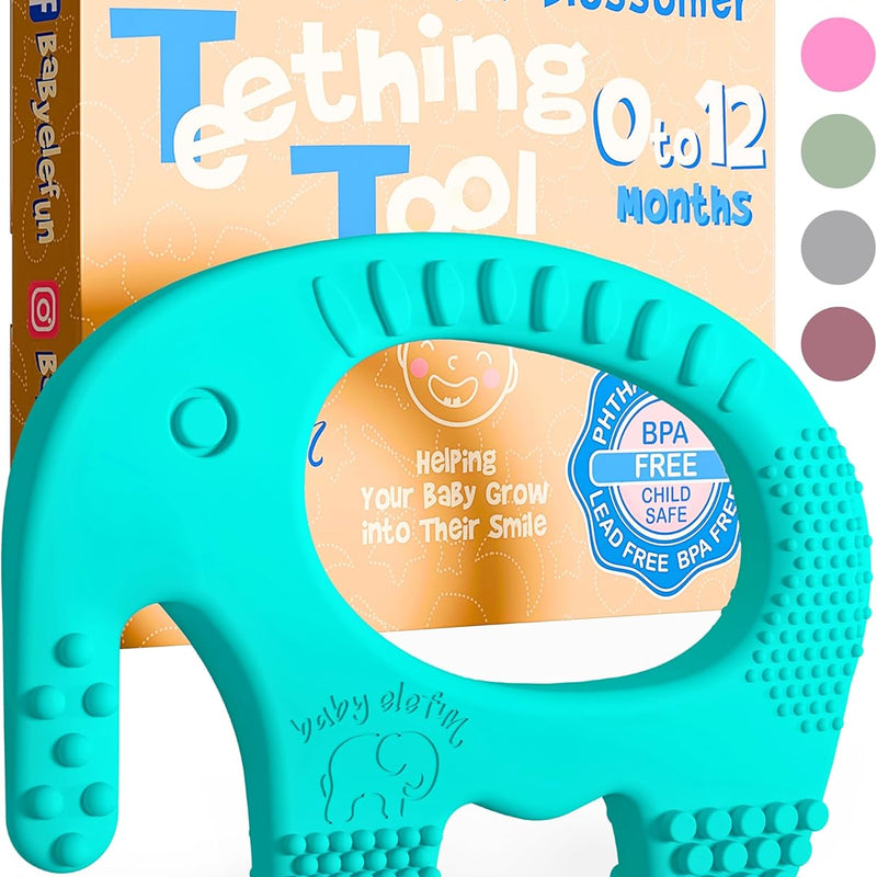 BABY ELEFUN Teething Toys for Baby - Cute, Effective & Easy to Hold BPA Free Silicone Teethers with Gift Package - Elephant Teether Toy Best for Babies 3 6 12 Months, Boy, Girl, Infant - Shower Gifts