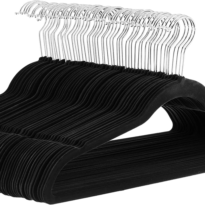 Amazon Basics Slim Velvet Non-Slip Suit Hangers - Pack of 50, Black