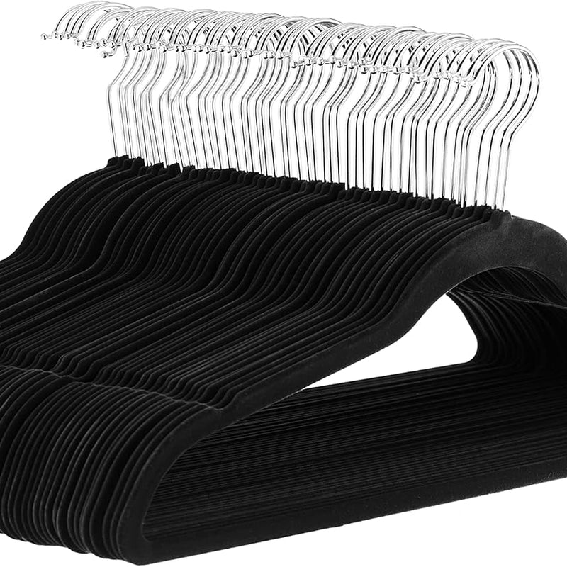 Amazon Basics Slim Velvet Non-Slip Suit Hangers - Pack of 50, Black