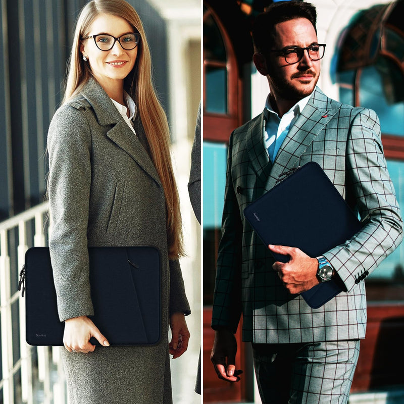 15.6 inch Laptop Sleeve Case, Shockproof Protective Computer Sleeve Cover with Accessories Pocket, Water Resistant Traveling Carrying Laptop Bag Compatible for MacBook Dell HP Acer Lenovo, Dark Blue