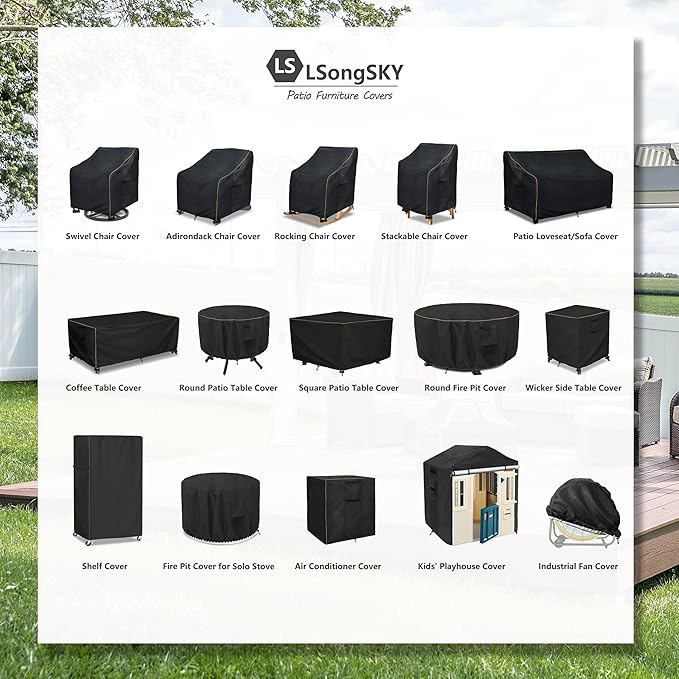 LSongSKY Patio Adirondack Chair Cover 2 Pack,Waterproof Heavy Duty Outdoor Chair Covers,Black (30W x 34D x 36H inches)