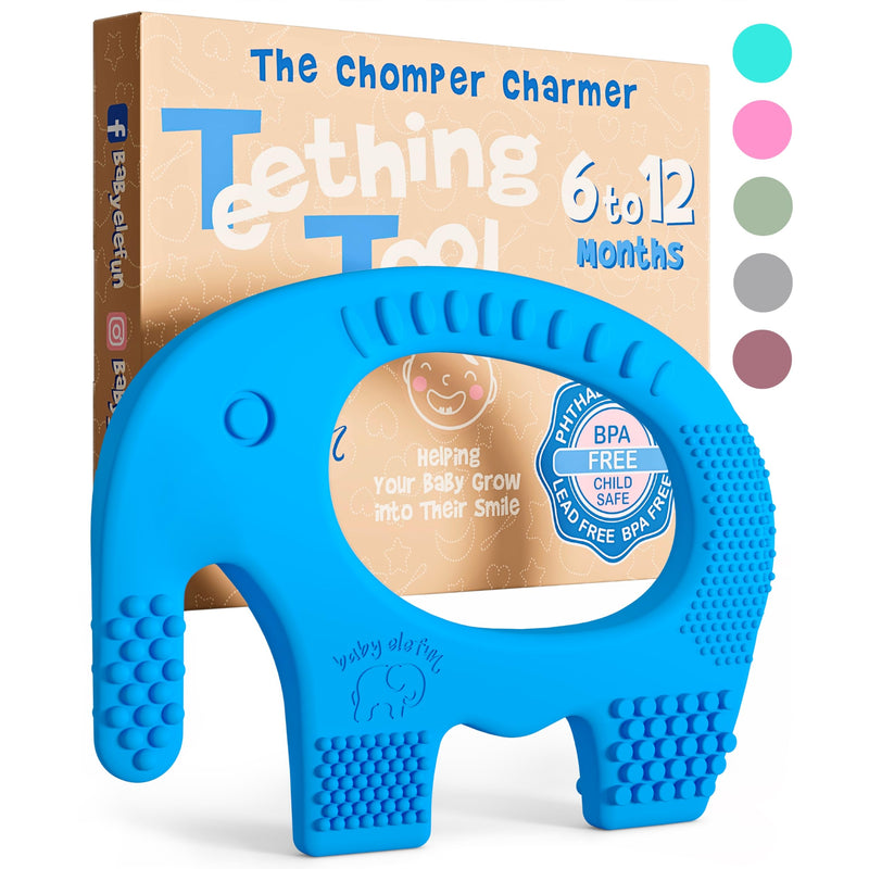 BABY ELEFUN Teething Toys for Baby - Cute, Effective & Easy to Hold BPA Free Silicone Teethers with Gift Package - Elephant Teether Toy Best for Babies 3 6 12 Months, Boy, Girl, Infant - Shower Gifts