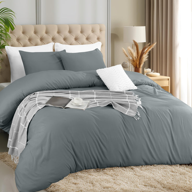 Utopia Bedding Duvet Cover Double - Soft Microfibre Polyester - Bedding Quilt Cover Set, with Pillow cases (Grey)