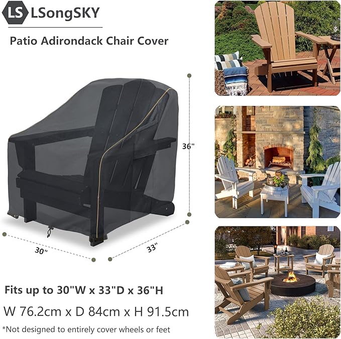LSongSKY Patio Adirondack Chair Cover 2 Pack,Waterproof Heavy Duty Outdoor Chair Covers,Black (30W x 34D x 36H inches)