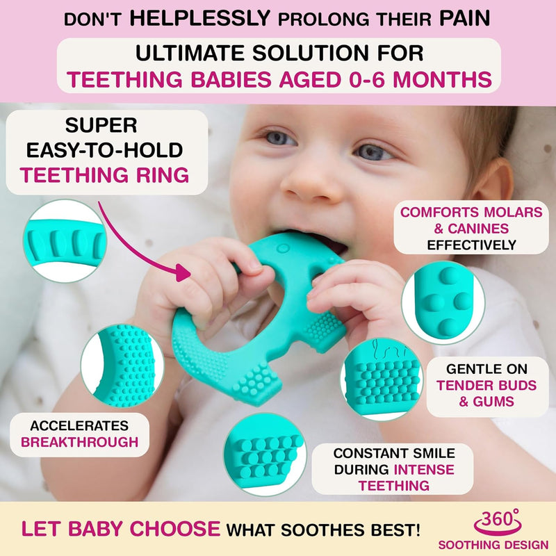 BABY ELEFUN Teething Toys for Baby - Cute, Effective & Easy to Hold BPA Free Silicone Teethers with Gift Package - Elephant Teether Toy Best for Babies 3 6 12 Months, Boy, Girl, Infant - Shower Gifts