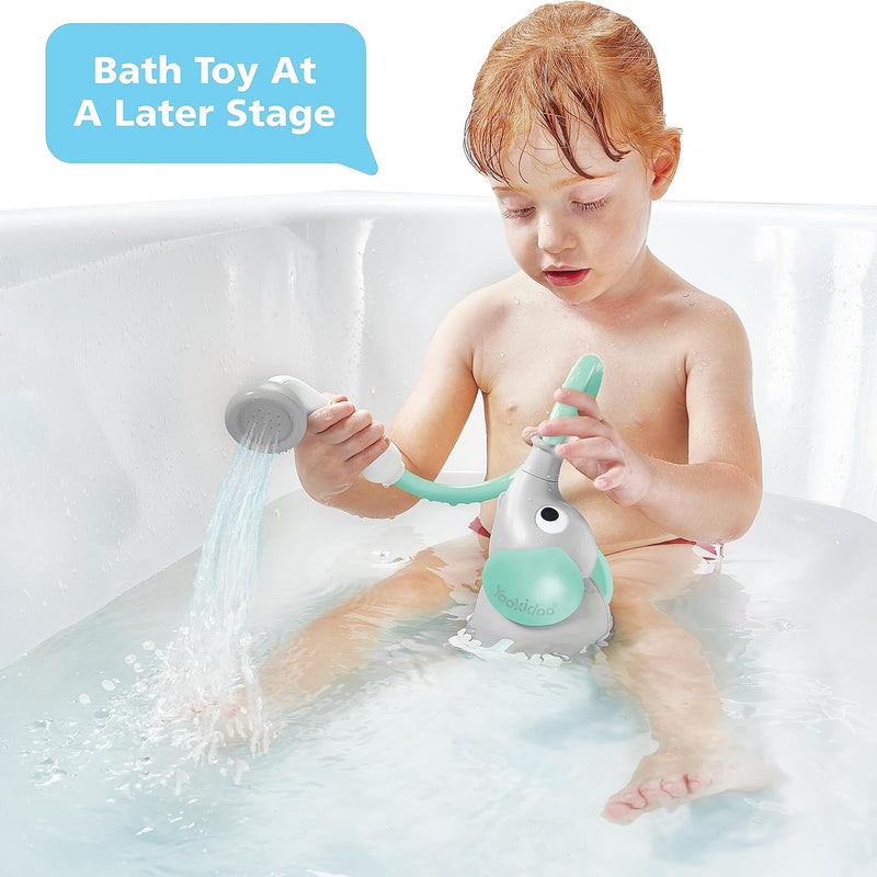 Yookidoo Baby Bath Shower Head - Elephant Water Pump with Trunk Spout Rinser - Control Water Flow from 2 Trunk Knobs in Tub or Sink for Infants and Newborn Babies (Turquiose)