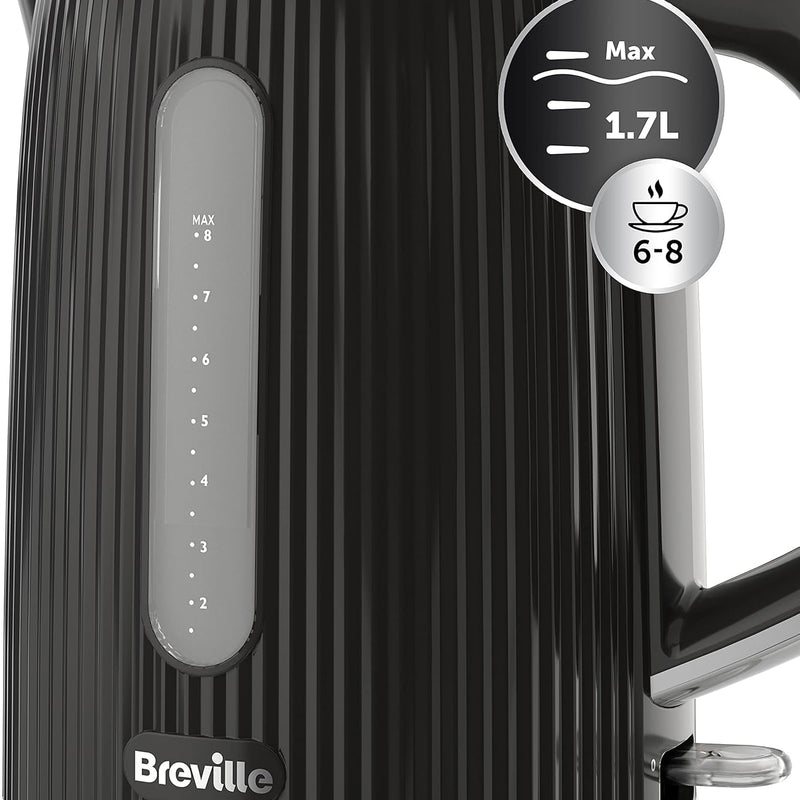 Breville Bold Black Electric Kettle | 1.7L | 3kW Fast Boil | Black & Silver Chrome [VKT221]