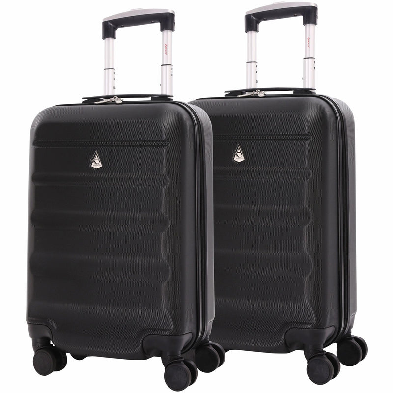 Aerolite Lightweight 55cm Hard Shell 34L Travel Carry On Hand Cabin Luggage Suitcase 4 Wheels, Approved for Ryanair Priority, British Airways, Emirates, Virgin Atlantic & More, 5 Year Warranty (Black)