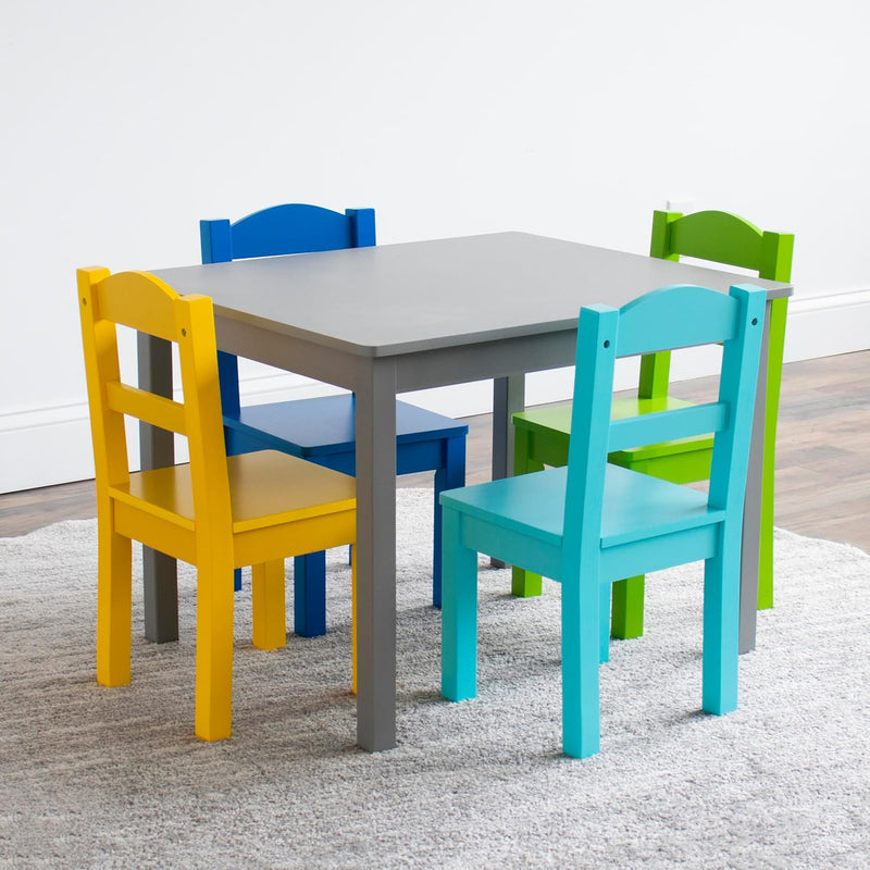 Humble Crew Elements Wooden Square Table and 2 Chairs Set for Toddlers Easy to Clean Furniture, Ideal for Learning, Playing, Eating and Crafting - Grey/Blue/Green/Yellow
