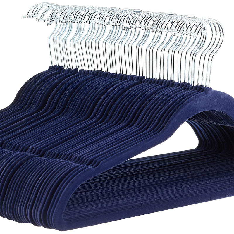 Amazon Basics Slim Velvet Non-Slip Suit Hangers - Pack of 50, Black