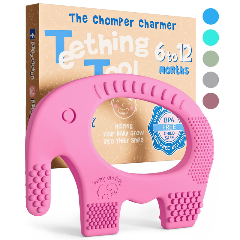 BABY ELEFUN Teething Toys for Baby - Cute, Effective & Easy to Hold BPA Free Silicone Teethers with Gift Package - Elephant Teether Toy Best for Babies 3 6 12 Months, Boy, Girl, Infant - Shower Gifts