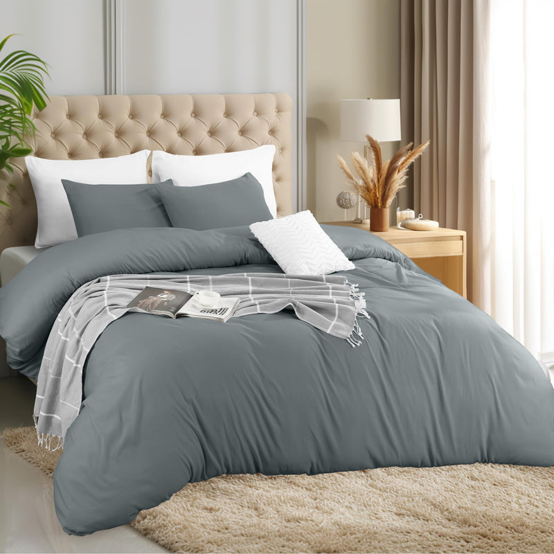 Utopia Bedding Duvet Cover Double - Soft Microfibre Polyester - Bedding Quilt Cover Set, with Pillow cases (Grey)
