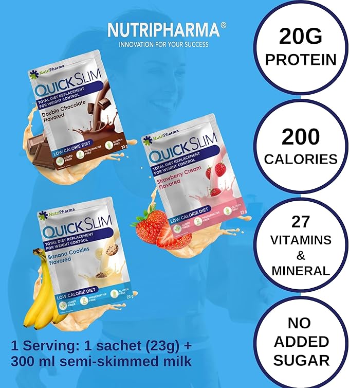 Quick Slim Meal Replacement Shake for Weight Loss, 30 Servings, 20g Protein, 27 Vitamins & Minerals, Dietary Fiber, Low Carb, Gluten Free (Mixed Flavored)
