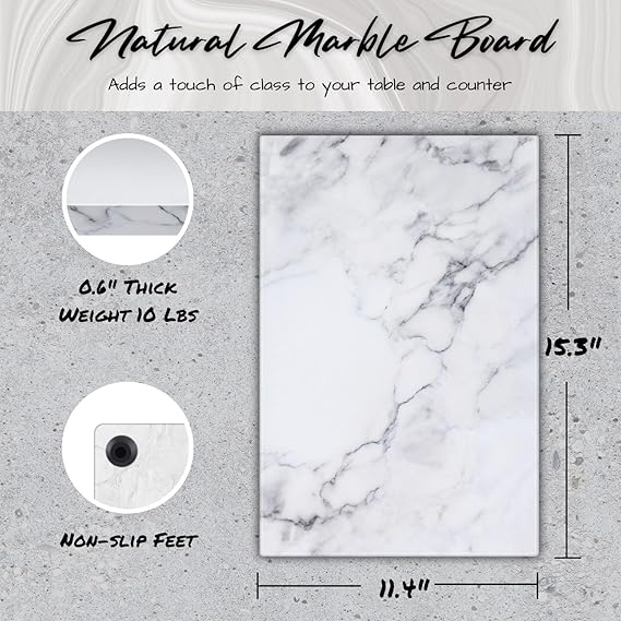 Flexzion Rectangular Marble Cheese Board - 11.5 x 15 Inch Gray Marble Serving Board for Baking, Charcuterie, Pastry, Trivet - Non-Stick Heat Resistant Marble Cutting Boards for Kitchen
