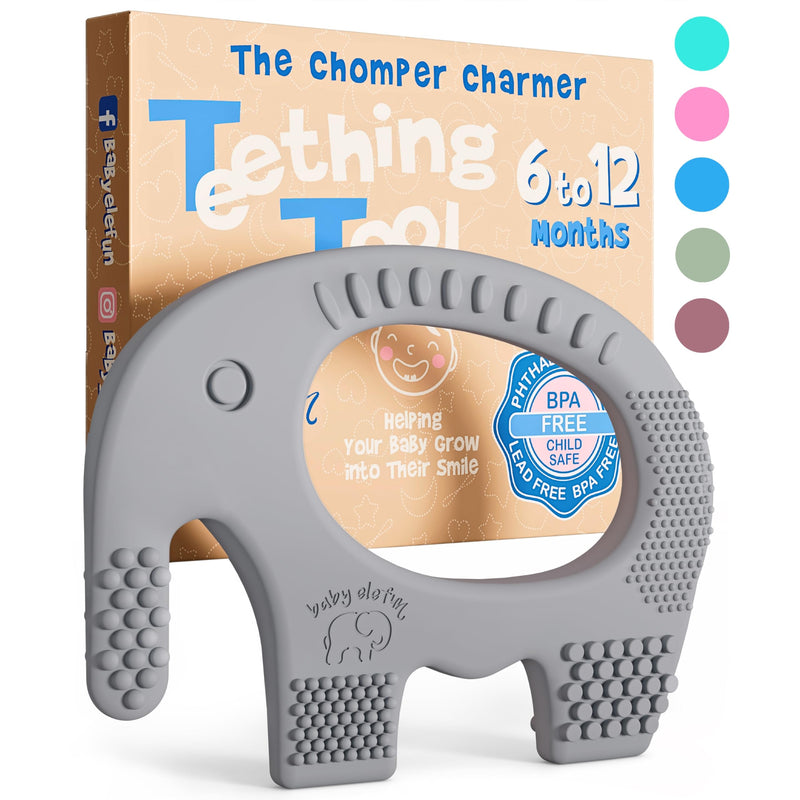 BABY ELEFUN Teething Toys for Baby - Cute, Effective & Easy to Hold BPA Free Silicone Teethers with Gift Package - Elephant Teether Toy Best for Babies 3 6 12 Months, Boy, Girl, Infant - Shower Gifts