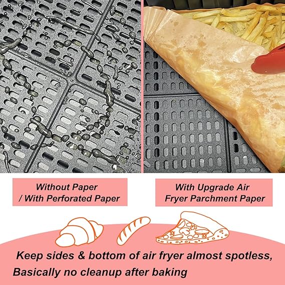 BYKITCHEN 100pcs Air Fryer Liners for Ninja Dual, Air Fryer AF300UK AF400UK Accessories, Disposable Airfryer Parchment Paper Liners, Compatible with Ninja, Breville, Tower & Other Dual Zone Fryers
